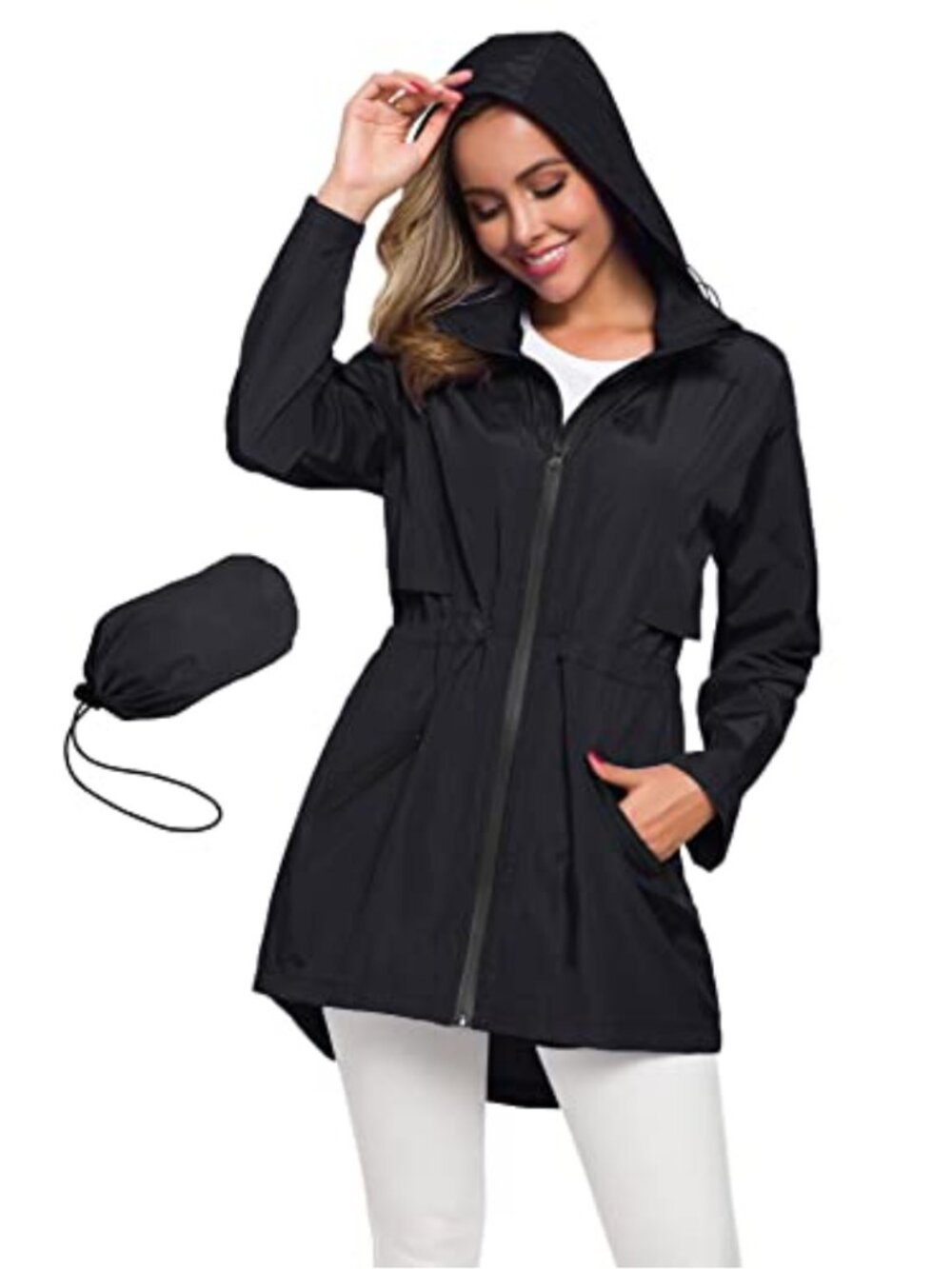 Women's Lightweight Waterproof Raincoat with Hood Long Trench Jacket